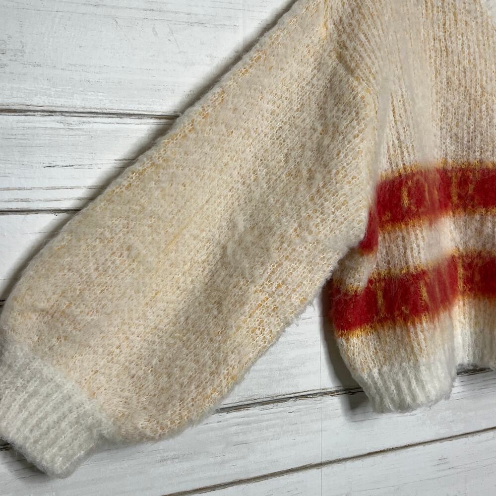 POL Fuzzy Striped Sweater Size Small Cream Red Cropped Oversized Knit Pullover - Picture 8 of 10
